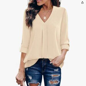 Women's Blouses 3/4 Cuffed Sleeve Chiffon V Neck